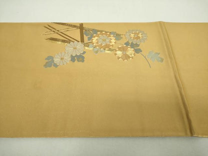 平和屋着物▼太鼓柄袋帯　駒刺繍　総刺繍　菊文　金糸　正絹　逸品　DABH9072ps