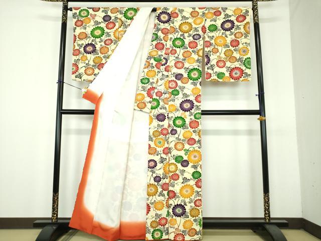 平和屋着物●上質な小紋　型染　菊唐草　正絹　逸品　DABH9131ps