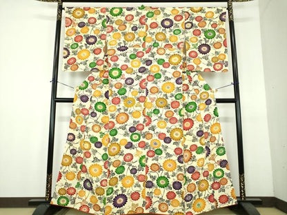 平和屋着物●上質な小紋　型染　菊唐草　正絹　逸品　DABH9131ps