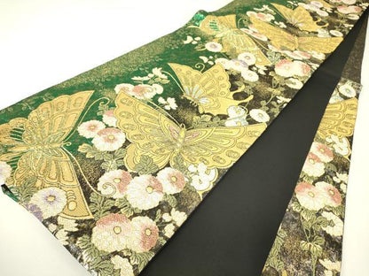 平和屋着物▼六通柄袋帯　舞蝶花文　金糸　正絹　逸品　DABH6034az