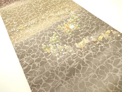 平和屋着物▼太鼓柄袋帯　大名行列　金彩　銀通し地　正絹　逸品　DABH6040az