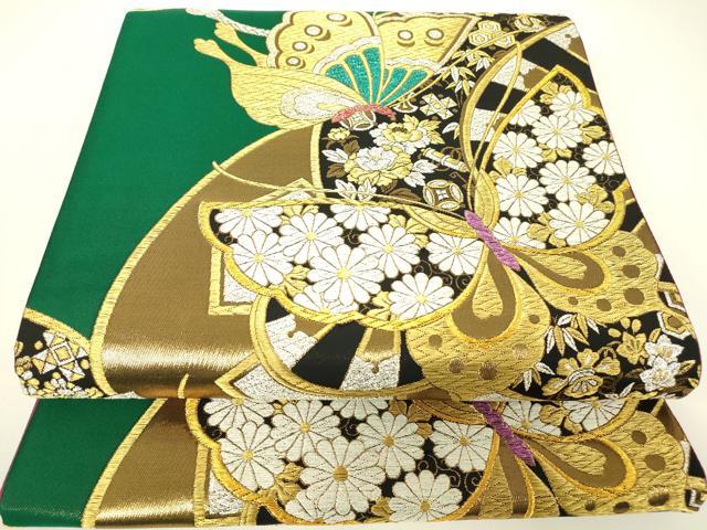 平和屋着物▼西陣　六通柄袋帯　舞蝶宝尽くし花文　金銀糸　証紙付き　正絹　逸品　未使用　DABH6043az