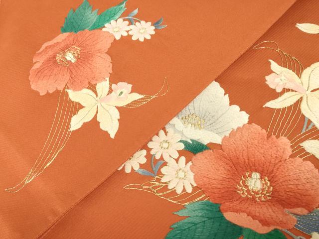 平和屋着物▼西陣　総刺繍　太鼓柄袋帯　草花文　金糸　正絹　逸品　DABH6077az