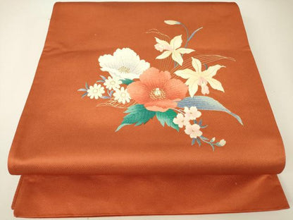 平和屋着物▼西陣　総刺繍　太鼓柄袋帯　草花文　金糸　正絹　逸品　DABH6077az