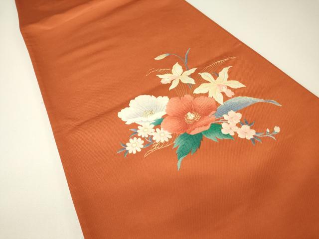 平和屋着物▼西陣　総刺繍　太鼓柄袋帯　草花文　金糸　正絹　逸品　DABH6077az
