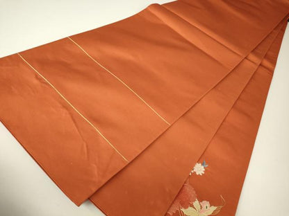 平和屋着物▼西陣　総刺繍　太鼓柄袋帯　草花文　金糸　正絹　逸品　DABH6077az