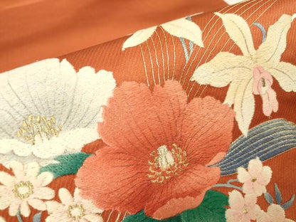 平和屋着物▼西陣　総刺繍　太鼓柄袋帯　草花文　金糸　正絹　逸品　DABH6077az