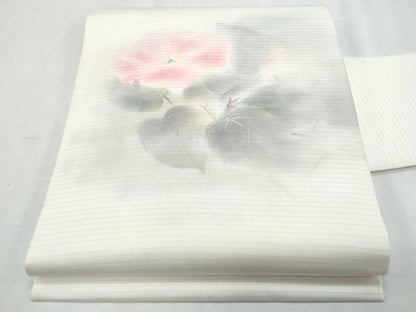 平和屋着物＊夏物　塩瀬　八寸名古屋帯　作家物　枝花文　銀彩　正絹　逸品　CABI5924fb