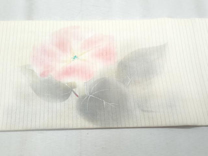 平和屋着物＊夏物　塩瀬　八寸名古屋帯　作家物　枝花文　銀彩　正絹　逸品　CABI5924fb