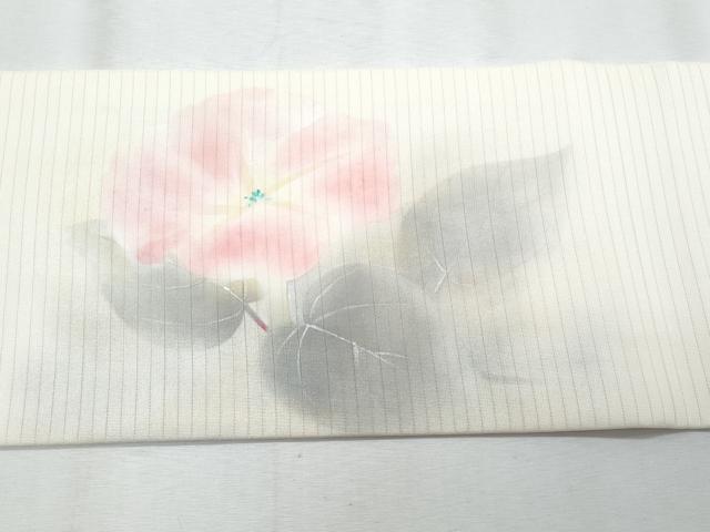 平和屋着物＊夏物　塩瀬　八寸名古屋帯　作家物　枝花文　銀彩　正絹　逸品　CABI5924fb
