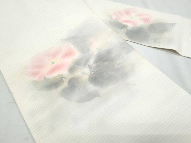 平和屋着物＊夏物　塩瀬　八寸名古屋帯　作家物　枝花文　銀彩　正絹　逸品　CABI5924fb