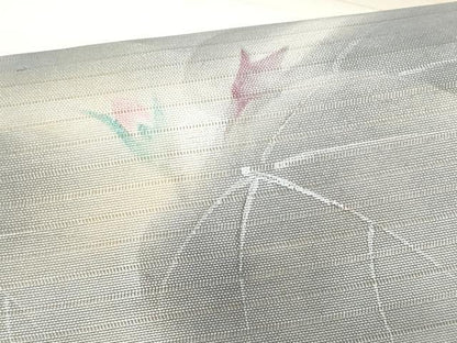 平和屋着物＊夏物　塩瀬　八寸名古屋帯　作家物　枝花文　銀彩　正絹　逸品　CABI5924fb