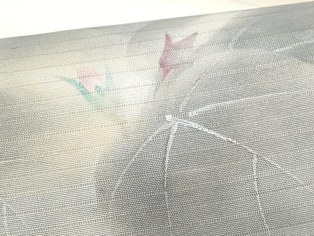 平和屋着物＊夏物　塩瀬　八寸名古屋帯　作家物　枝花文　銀彩　正絹　逸品　CABI5924fb