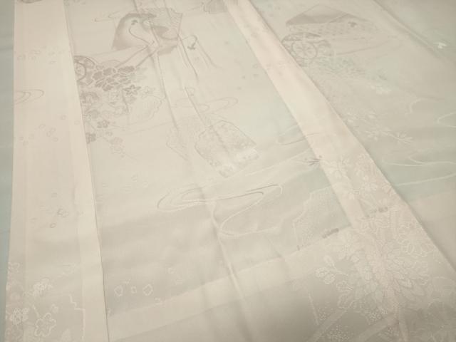 平和屋着物●振袖用長襦袢　無双仕立て　花車地紋　暈し染め　半衿刺繍　正絹　逸品　未使用　CABI0907gh