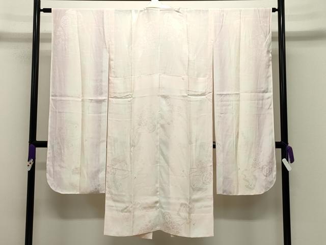 平和屋着物●振袖用長襦袢　無双仕立て　花車地紋　暈し染め　半衿刺繍　正絹　逸品　未使用　CABI0907gh