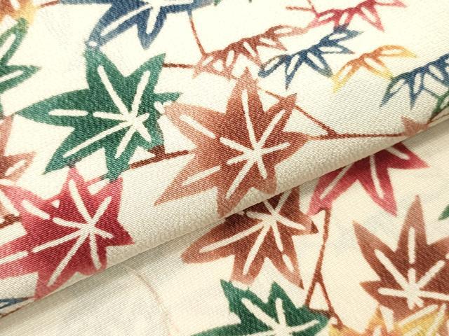 平和屋着物▼羽織・コート　解き反物　羽尺　型染め　風景草花文　逸品　DABH8132zy