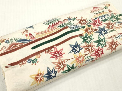 平和屋着物▼羽織・コート　解き反物　羽尺　型染め　風景草花文　逸品　DABH8132zy