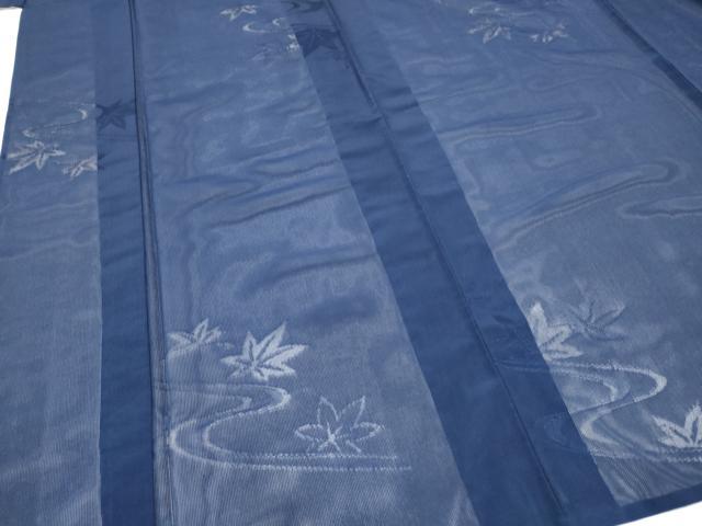 平和屋着物＊夏物　色無地　縦絽　竜田川紋紗　濃藍色　正絹　逸品　CABJ4802hy