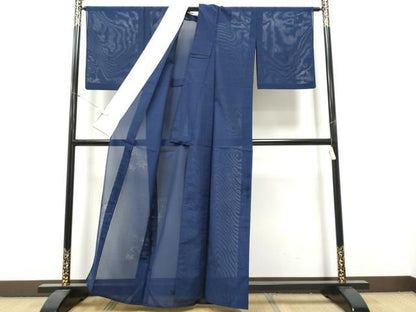 平和屋着物＊夏物　色無地　縦絽　竜田川紋紗　濃藍色　正絹　逸品　CABJ4802hy