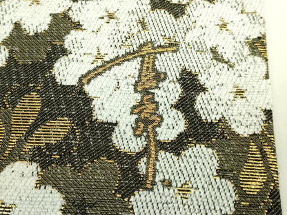 平和屋本店●極上　キモノデザイナー　斉藤上太郎　両面　太鼓柄袋帯　舞桜　金糸　反端付き　逸品　DZAB8028kh6