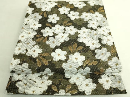 平和屋本店●極上　キモノデザイナー　斉藤上太郎　両面　太鼓柄袋帯　舞桜　金糸　反端付き　逸品　DZAB8028kh6