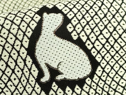 平和屋着物●極上　西陣　まいづる謹製　太鼓柄袋帯　唐織　猫　鹿の子　黒地　金糸　証紙・反端付き　逸品　未使用　DZAB8056kh6