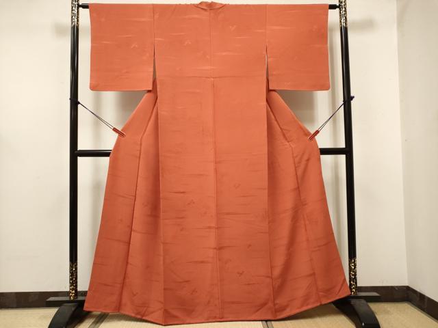 平和屋着物■上質な色無地　風景地紋　丹色　正絹　逸品　DABH5019ea