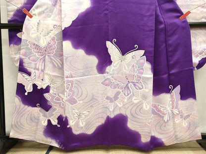 平和屋着物■豪華振袖　流水舞蝶文　暈し染め　正絹　逸品　DABI0643cd