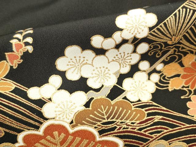 平和屋着物■豪華黒留袖　駒刺繍　扇面枝梅文　金彩　正絹　逸品　DABI0668cd