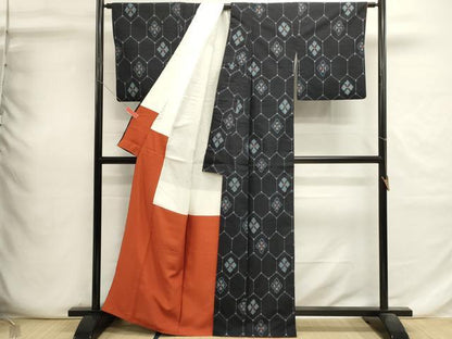 平和屋着物■上質な紬　亀甲花文　正絹　逸品　DABI0678cd