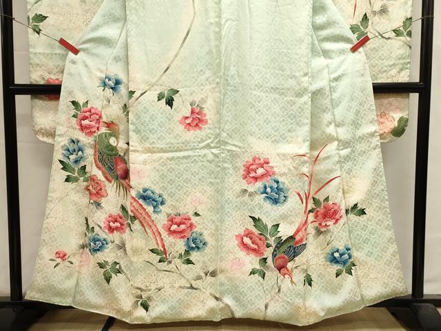 平和屋着物■豪華振袖　刺繍　尾長鳥花文　暈し染め　金彩　正絹　逸品　DABI0688cd