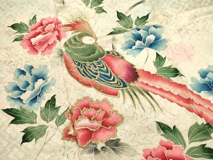 平和屋着物■豪華振袖　刺繍　尾長鳥花文　暈し染め　金彩　正絹　逸品　DABI0688cd