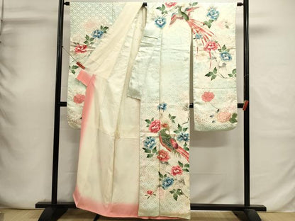 平和屋着物■豪華振袖　刺繍　尾長鳥花文　暈し染め　金彩　正絹　逸品　DABI0688cd