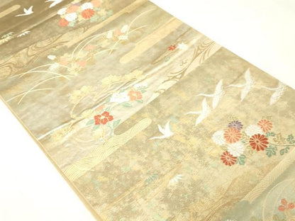 平和屋本店▼六通柄袋帯　唐織　霞取草花文　本金二重箔　引箔　正絹　逸品　DABI1052sf