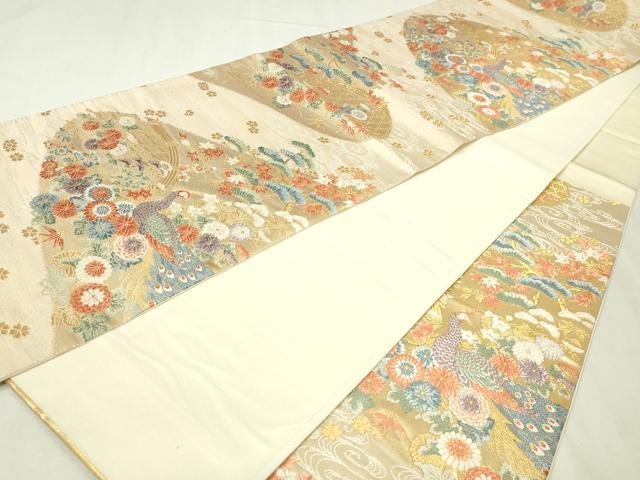 平和屋本店▼六通柄袋帯　唐織　流苑孔雀文　本金箔　正絹　逸品　DABI1071sf