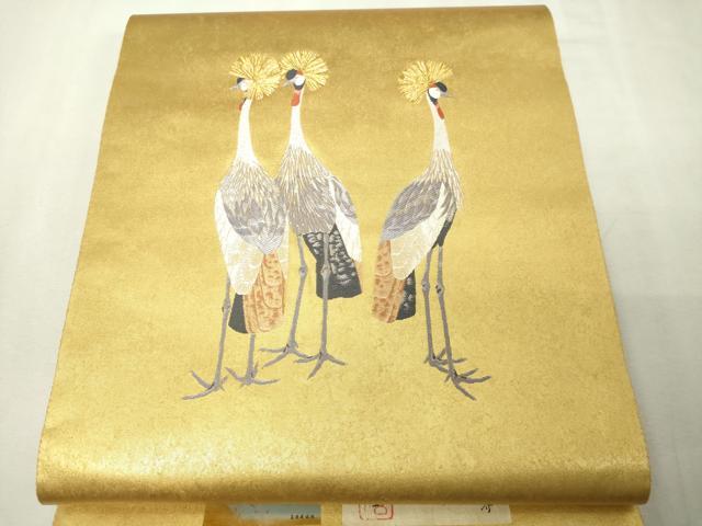 平和屋本店●西陣　長嶋成織物　ながしま帯　六通柄袋帯　冠鶴　花鳥の世界　本金箔　瀞金錦　上代55万　証紙付き　正絹　逸品　DABI1085sf