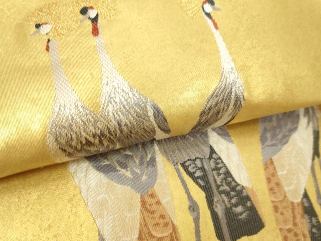 平和屋本店●西陣　長嶋成織物　ながしま帯　六通柄袋帯　冠鶴　花鳥の世界　本金箔　瀞金錦　上代55万　証紙付き　正絹　逸品　DABI1085sf