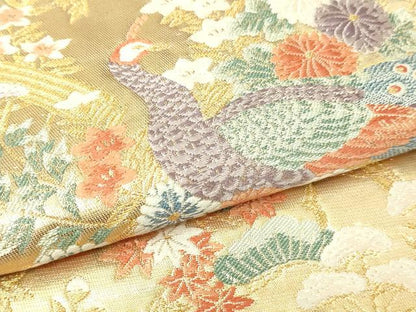 平和屋本店▼六通柄袋帯　唐織　流苑孔雀文　本金箔　正絹　逸品　DABI1071sf