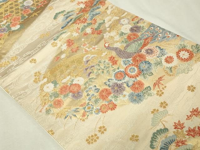 平和屋本店▼六通柄袋帯　唐織　流苑孔雀文　本金箔　正絹　逸品　DABI1071sf