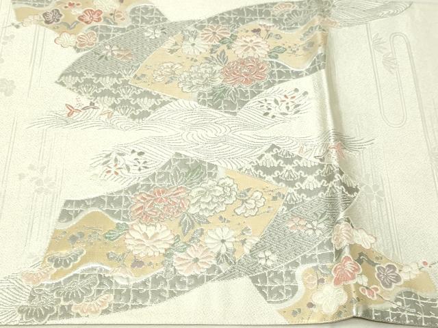 平和屋本店▼六通柄袋帯　扇面取流水華　プラチナ本金箔　正絹　逸品　DABI1079sf