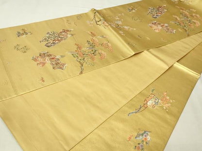 平和屋本店●六通柄袋帯　三番叟絵文　本金箔　金泥箔　正絹　逸品　DABI1091sf
