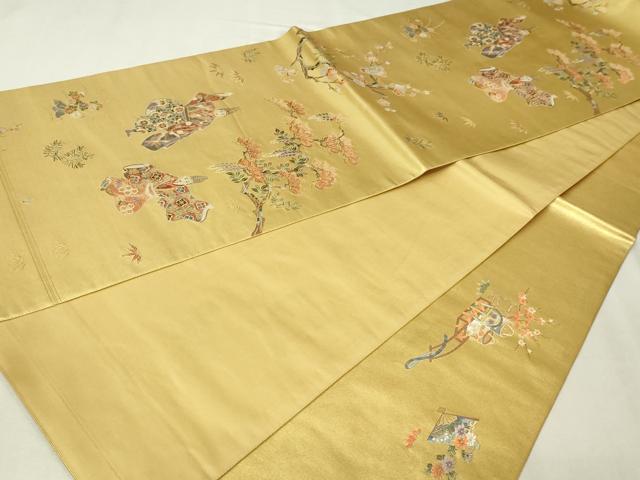 平和屋本店●六通柄袋帯　三番叟絵文　本金箔　金泥箔　正絹　逸品　DABI1091sf