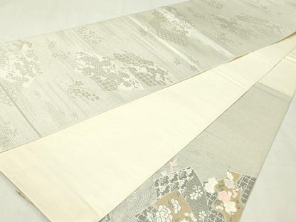 平和屋本店▼六通柄袋帯　扇面取流水華　プラチナ本金箔　正絹　逸品　DABI1079sf