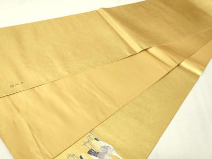 平和屋本店●西陣　長嶋成織物　ながしま帯　六通柄袋帯　冠鶴　花鳥の世界　本金箔　瀞金錦　上代55万　証紙付き　正絹　逸品　DABI1085sf