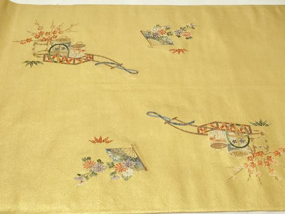 平和屋本店●六通柄袋帯　三番叟絵文　本金箔　金泥箔　正絹　逸品　DABI1091sf