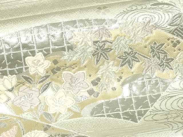 平和屋本店▼六通柄袋帯　扇面取流水華　プラチナ本金箔　正絹　逸品　DABI1079sf