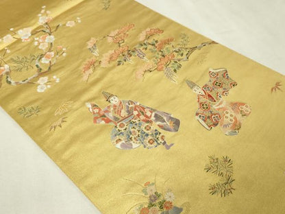 平和屋本店●六通柄袋帯　三番叟絵文　本金箔　金泥箔　正絹　逸品　DABI1091sf