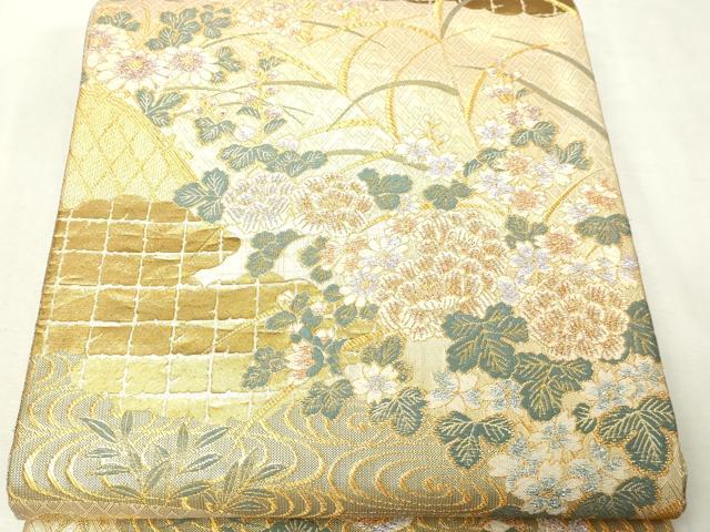 平和屋本店▼六通柄袋帯　花鳥文　本金箔二重織　正絹　逸品　DABI1128sf