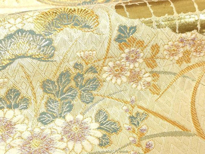 平和屋本店▼六通柄袋帯　花鳥文　本金箔二重織　正絹　逸品　DABI1128sf