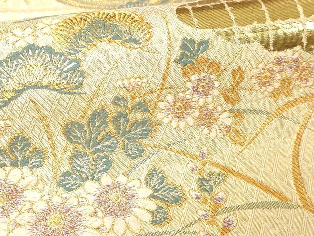 平和屋本店▼六通柄袋帯　花鳥文　本金箔二重織　正絹　逸品　DABI1128sf
